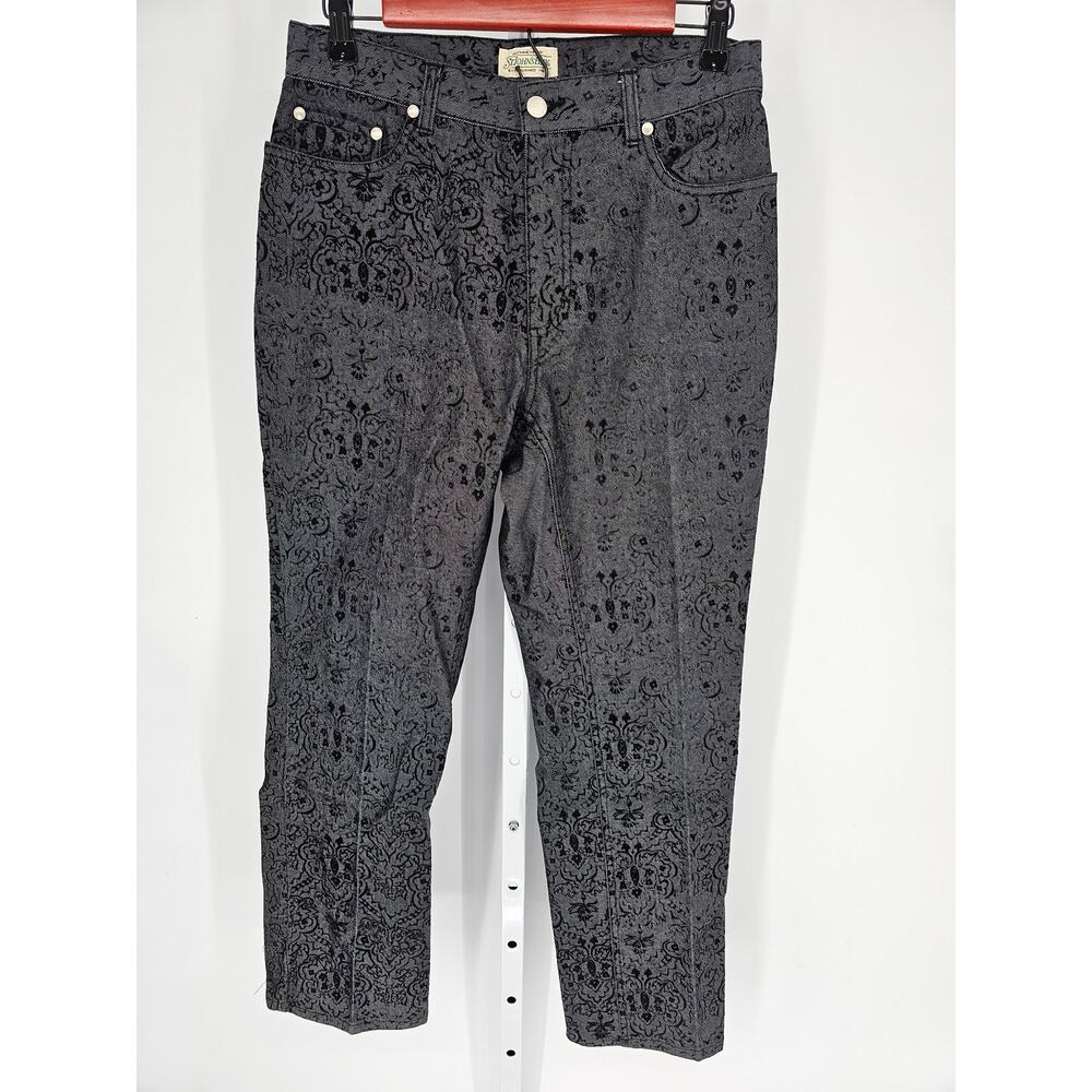 St. John Bay Women's Gray Floral Mid Rise Straight Button Closer Jeans Size 10P